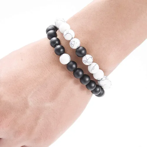 Miniatura 6 de CNLQ - Pulseras de larga distancia para parejas, regalo a juego, ágata mate de 0.315 in, cuentas de piedra (rojo elástico)
