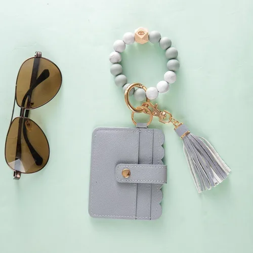 Miniatura 7 de Real Sic Pulsera de pulsera llavero billetera, soporte para tarjetas de crédito con cuentas de silicona, funda multifuncional de moda para tarjetas