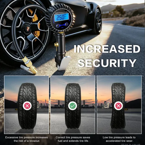 Miniatura 5 de Medidor digital de presión de neumáticos con inflador, portabrocas de aire resistente de 250 PSI y accesorios de compresor con acoplador de conexión