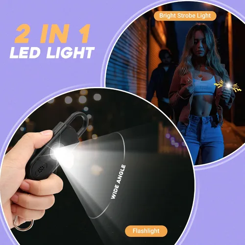 Miniatura 3 de Alarma personal para mujeres y niñas, sirena fuerte, luz 2 en 1, alarma de sonido segura, altavoces dobles que ayudan a los niños, llamada