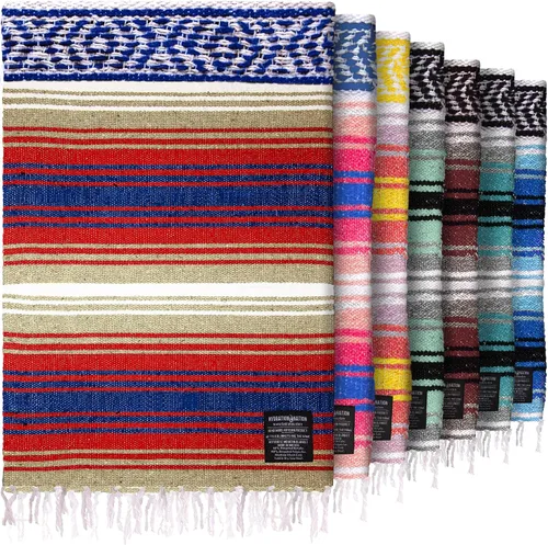 Miniatura 26 de Hydration Nation Auténtica manta mexicana extra grande (70 x 50 pulgadas), yoga tejida a mano, serape, falsa artesanal, playa, campamento, picnic