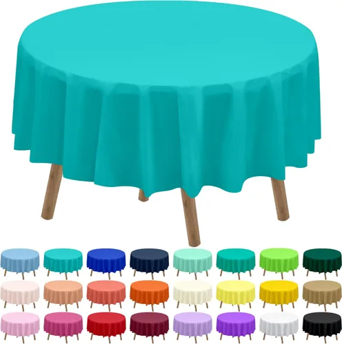 Miniatura 19 de Paquete de 2 manteles de plástico desechables de 84 pulgadas de color azul aguamarina, manteles circulares para baby shower, baby shower, PEVA, azul
