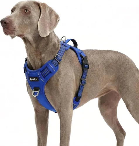 Miniatura 53 de Funfox Arnés para perro sin tirones, arnés de chaleco ajustable para mascotas, material súper suave con mango vertical, fácil control, paseo