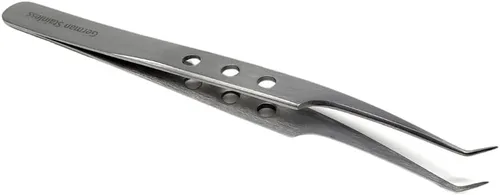 Miniatura 12 de Pinzas profesionales de acero inoxidable de 4.75 pulgadas con puntas de precisión finas y mango fenestrado, adecuadas para depilación facial
