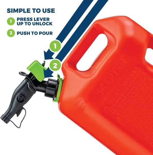 Miniatura 5 de Scepter FSCG552 Recipiente de combustible con boquilla a prueba de derrames con extensor de boquilla adicional, mango trasero lata de gas rojo, 5