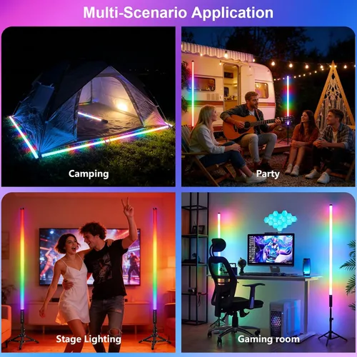 Miniatura 7 de Paquete de 4 tubos de luz portátiles de 4 pies de 47.2 in de mano LED RGB con trípodes, 500 efectos vívidos para video y fotografía, pintura ligera