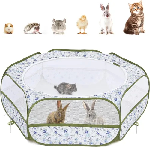 Miniatura 11 de Pawaboo Corralito para Animales Pequeños, Carpa de Jaula Impermeable para Mascotas Pequeñas con Cubierta con Cremallera, Cerca Portátil para Patio