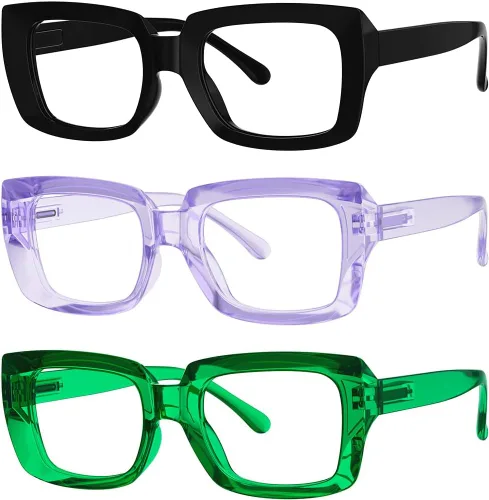 Miniatura 22 de Eyekepper Paquete de 4 lentes de lectura con bloqueo de luz azul, anteojos cuadrados de computadora de gran tamaño +0.00