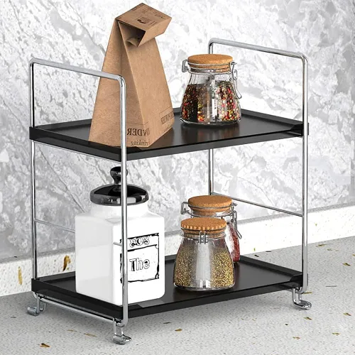 Miniatura 9 de Estante de especias de cocina de 2 niveles, estante organizador apilable independiente, organizador de baño y cosméticos, estante cuadrado de pie