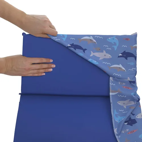 Miniatura 3 de Everything Kids - Sábana para siesta preescolar preescolar con diseño de tiburón, pescado, azul océano y gris