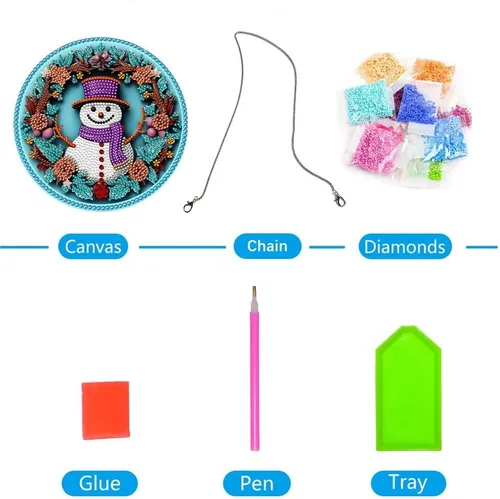 Miniatura 7 de LUSandy Kit de pintura de diamante de muñeco de nieve 5D DIY, letrero de arte de pared, muñeco de nieve, arte de diamante, atrapasoles, adorno