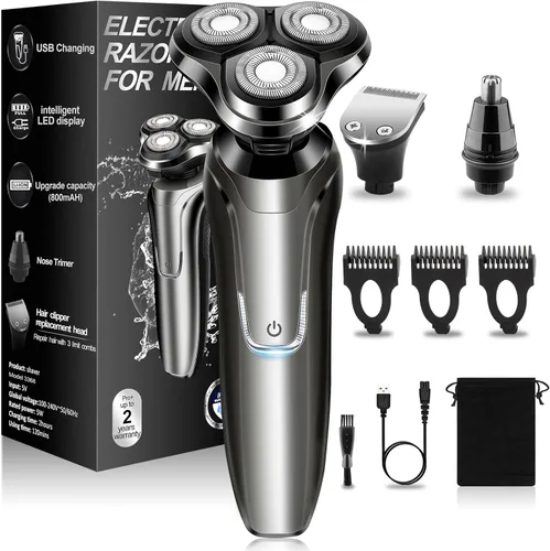 Miniatura 8 de Mens Electric Shaver, 4D Floating Head High-Speed Motor IPX7 Waterproof, Fast Charging Cordless Electric Razor with Pop-Up Trimmer & Replaceable