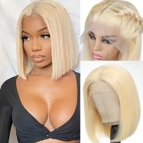 Miniatura 7 de Spotlight Pelucas de cabello humano lacio con encaje frontal de 4 x 4 para mujeres negras, densidad del 180 %, peluca con cierre de encaje virgen