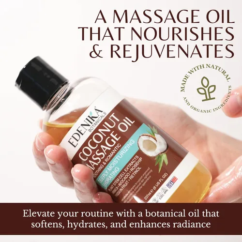 Miniatura 3 de Edenika Botanicals Aceite de masaje de coco tropical para terapia de masaje, aceite de masaje calmante con aceite de coco y maracuyá para relajación