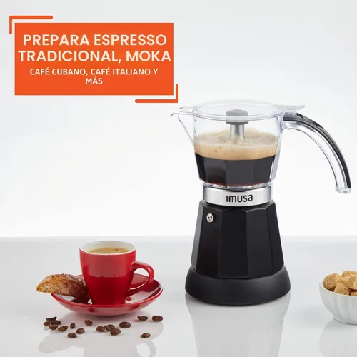 Miniatura 5 de Imusa - Máquina eléctrica para hacer espresso de 6 o 3 tazas, color negro, para café cubano, moka y bebidas de espresso