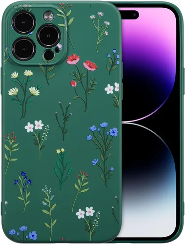 Miniatura 52 de RALEAVO Funda Floral para iPhone 12, Cubierta de Silicona Líquida con Bonito Patrón de Rama de Flores para Niñas y Mujeres, Funda Protectora de Goma