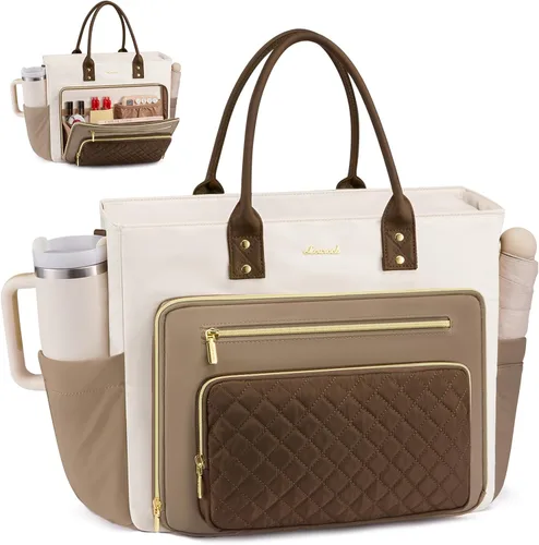 Miniatura 25 de LOVEVOOK Bolsa Tote para Maestras para Mujeres Trabajo, Bolsa para Laptop Bolsa Tote de Trabajo Bolsas de Enfermera Con Portavasos Grande, Maletín