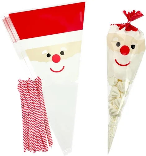 Miniatura 12 de EKAPACKAGING 50 bolsas de golosinas con forma de cono de 7 x 15 pulgadas, bolsas de palomitas de maíz de San Valentín con lazos para dulces y arroz