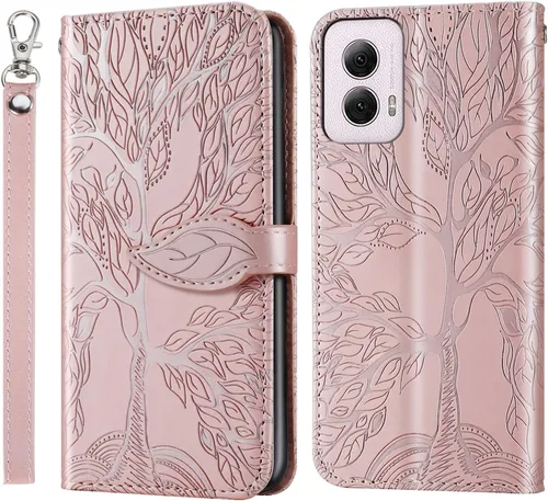 Miniatura 26 de Funda tipo cartera con tapa para Motorola Moto G Stylus 5G 2023, piel sintética, oro rosa, tarjetero y cierre magnético, función atril