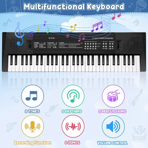 Miniatura 2 de M SANMERSEN Teclado de música para niños, juguete de piano electrónico portátil de 61 teclas con micrófono, herramienta de enseñanza