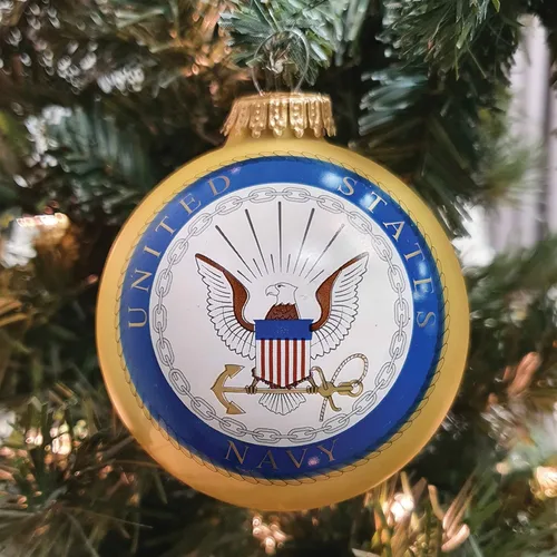 Miniatura 5 de Christmas by Krebs 80 mm (3 1/4") Fabricadas en los Estados Unidos Adorno de bola de Navidad patriótico, con logotipo y himno de vidrio sin uniones