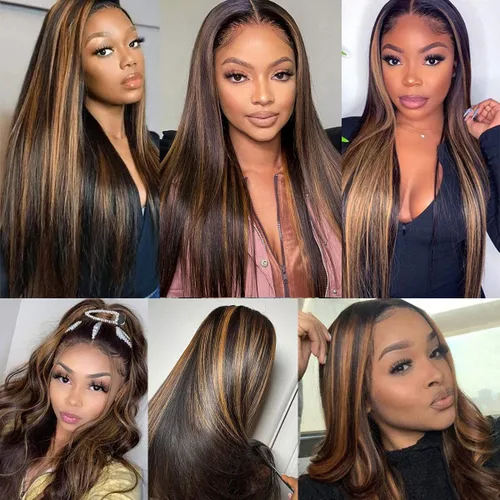 Miniatura 8 de Extensiones de cabello humano marrón con reflejos de Haha con cierre, extensiones lisas con cierre ombre, extensiones de cabello humano con cierre