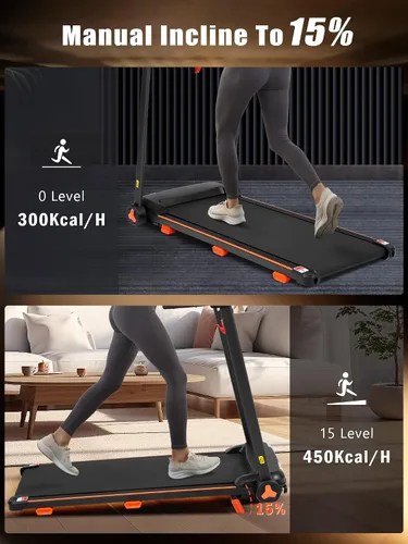 Miniatura 4 de Caminadora con inclinación del 15% con mango, caminadoras portátiles 3 en 1 para casa y oficina, caminadoras plegables con capacidad de peso de 300