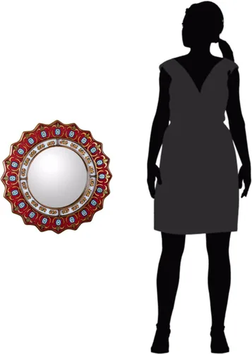 Miniatura 3 de NOVICA Espejo decorativo de pared con marco de madera de vidrio pintado en reversa rojo de Perú 'Ruby Medallion' (grande)