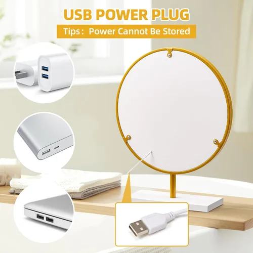 Miniatura 5 de Espejo de maquillaje iluminado de 15.7 pulgadas, espejo de tocador con enchufe USB, espejo de mesa regulable de 3 colores, espejo redondo, espejo