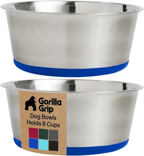 Miniatura 32 de GORILLA GRIP Tazones para perros, acero inoxidable 304 de grado alimenticio, con capacidad para 2 tazas cada uno (16 onzas líquidas) para alimentos