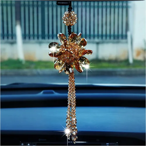 Miniatura 10 de Colgante de espejo retrovisor para automóvil, adorno colgante de cristal brillante, accesorios de automóvil de moda, decoración colgante de espejo