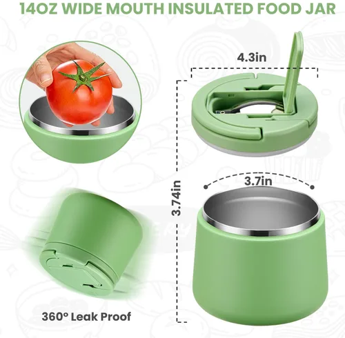 Miniatura 4 de Itslife Termo de sopa aislado al vacío de 14 onzas para comida caliente, recipiente de almuerzo para niños con tapa de hebilla a prueba de fugas