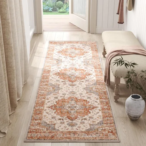 Miniatura 56 de jinchan Alfombra de Área 2x3 pies Alfombra Vintage de Entrada Lavable Bohemia Tapete Interior para Puerta Medallón Floral Tapete Pequeño para Puerta