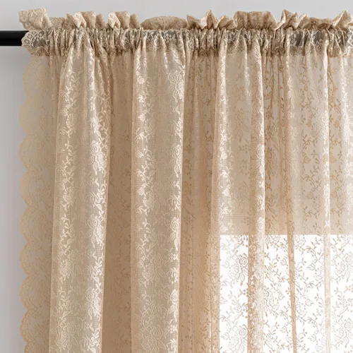 Miniatura 3 de H.ebony Cortinas de Encaje Beige de 72 Pulgadas de Largo Cortinas Transparentes de Gasa con Flores Victorianas Cortina de Encaje de Privacidad