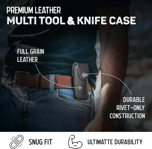 Miniatura 3 de American Bench Craft Funda multiherramienta de cuero y estuche para cuchillos para Gerber Diesel, MP600 y Gator plegable Funda de cuero remachada