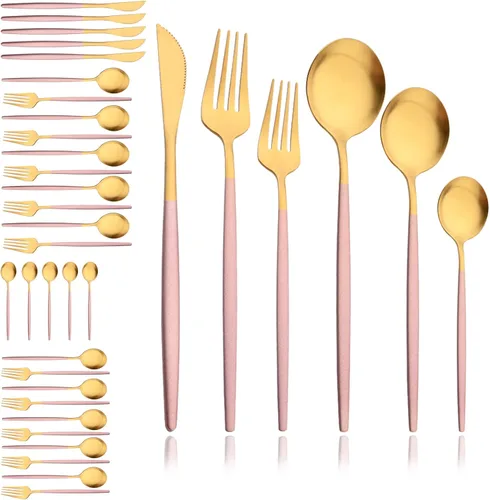 Miniatura 21 de JASHII Juego de cubiertos mate de 36 piezas con mango plano acabado satinado negro acero inoxidable cubiertos servicio para 6 para cocina casera