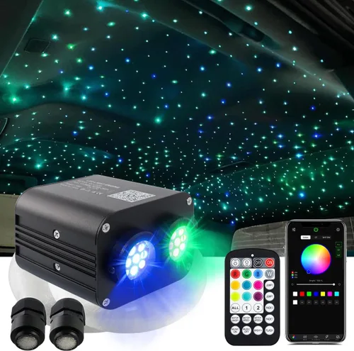 Miniatura 10 de Kit de techo de estrella parpadeante de doble color AMKI 20W, 1300 piezas, 0.03 pulgadas, 13.1 pies de fibra óptica, luz de techo de estrella