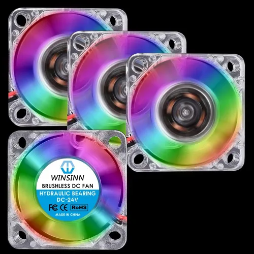 Miniatura 9 de WINSINN Ventilador USB RGB de 1.575 in de 5 V, impresora 3D colorida LED Micro 5 voltios ventiladores 4010 rodamiento hidráulico, refrigeración sin