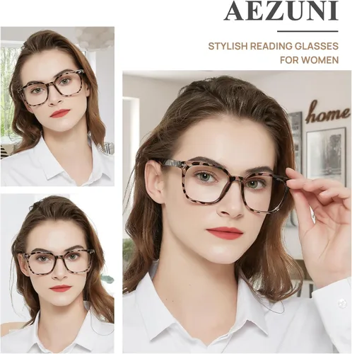 Miniatura 2 de AEZUNI Anteojos de lectura de marco grande para mujer, anteojos de lectura cuadrados de moda 1.0 1.5 2.0 2.5 3.0 3.5 4.0 5.0 6.0