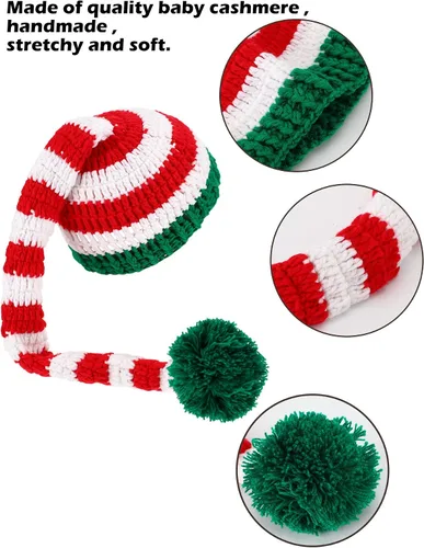 Miniatura 6 de 2 gorros de punto de Navidad con forma de cola larga para niños, gorro de Papá Noel para suministros de Navidad, na