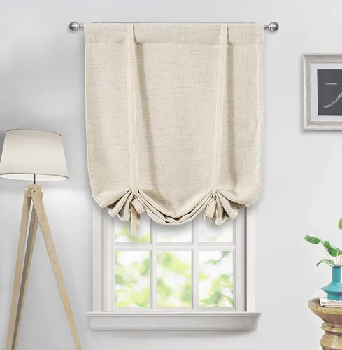 Miniatura 22 de DriftAway - Cortinas de Lino con Doble Capa, Blackout, de Atar, con Aislaje Térmico, Totalmente Forradas, Estilo Globo Romano, para Baño, con Lino