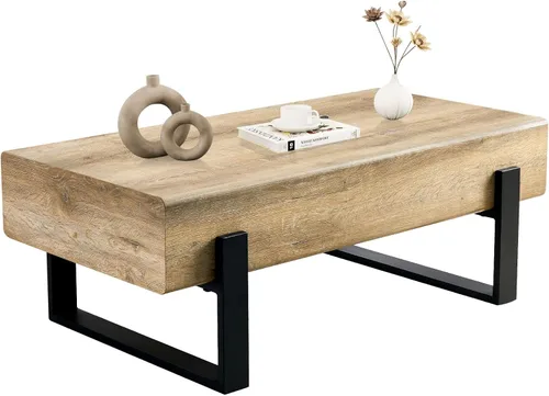 Miniatura 10 de Mesa de centro rectangular rústica de 47.24 pulgadas MDF con patas de metal para sala de estar, comedor, dormitorio, oficina A-rectángulo-marrón