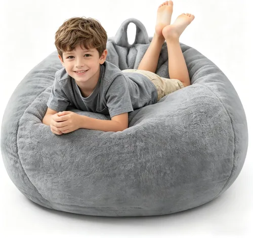 Miniatura 9 de ENBAOHUI Sillas Puf de Espuma Viscoelástica Cómodas de Piel Sintética de 3 Pies para Niños o Bebés con Relleno Sofá Puf con Asa Tela de Piel Rosa
