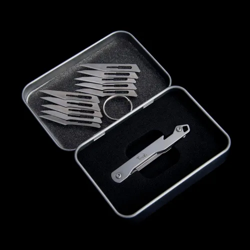 Miniatura 3 de Cuchillo plegable de bolsillo diario con llavero y 10 cuchillas reemplazables de cambio rápido, ultra compacto y ligero (acero inoxidable)