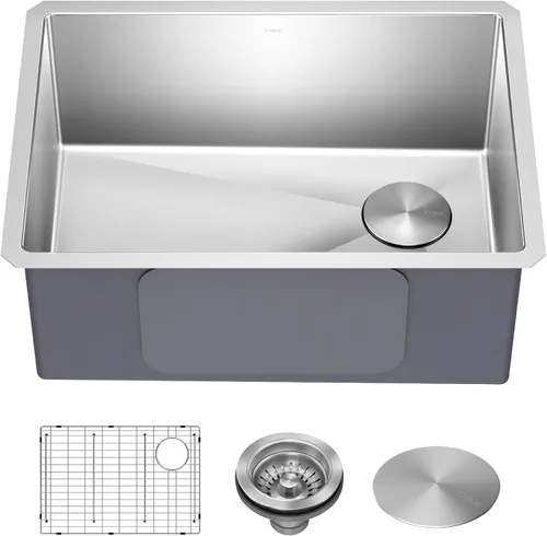 Kraus KHU111-25 Standart PRO - Fregadero de cocina empotrado con tazón individual de acero inoxidable, calibre 16, 25 pulgadas