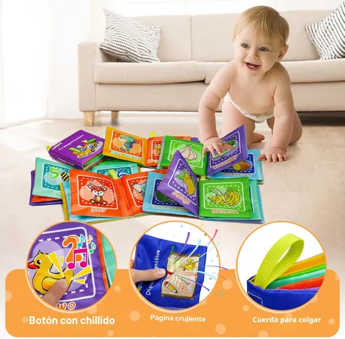 Miniatura 3 de Dr.Rapeti Libros de Tela Suave para Bebés Libros de Baño Paquete de 6 para Bebé Infante Niño Pequeño Niños Arrugados Chirriantes Lavables Colorido 1