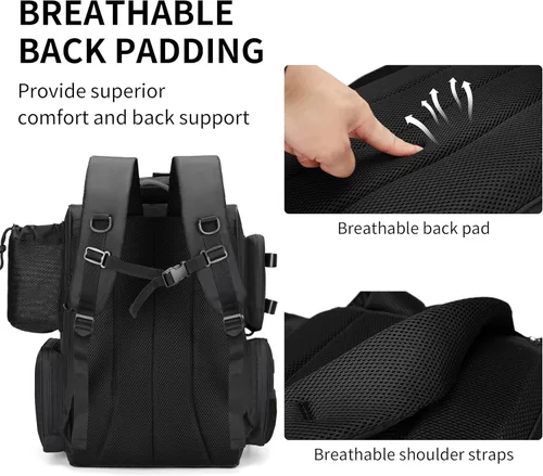 Miniatura 6 de Rabjen Mochila de aparejos de pesca con soportes para caña, soporte para botellas, bolsa de almacenamiento, tienda de equipo de pesca