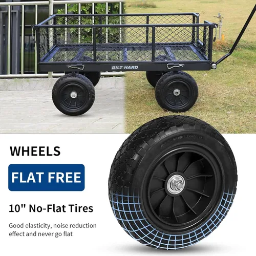 Miniatura 2 de BILT HARD - Carretilla de jardín resistente con ruedas planas libres de 10" y lados extraíbles, con asa giratoria de 180°, 4 pies cúbicos, capacidad
