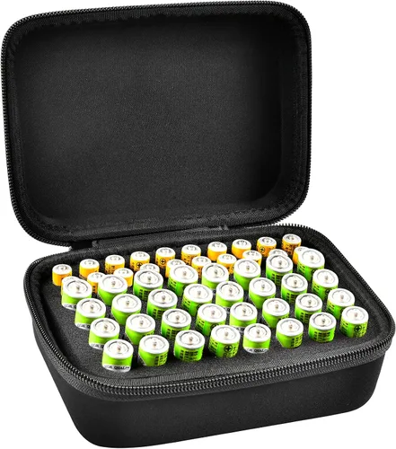 Miniatura 15 de Comecase - Caja de almacenamiento para batería dura, con estuche de transporte - Capacidad para 80 baterías AA AAA C D - con probador de batería