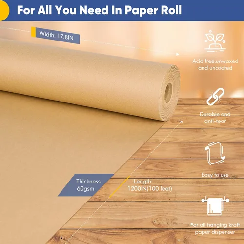 Miniatura 5 de Vanhench Papel de regalo de 15 x 450 pulgadas y 17.8 x 1200 pulgadas, rollo de papel de regalo, papel para manualidades, rollo de papel kraft, papel